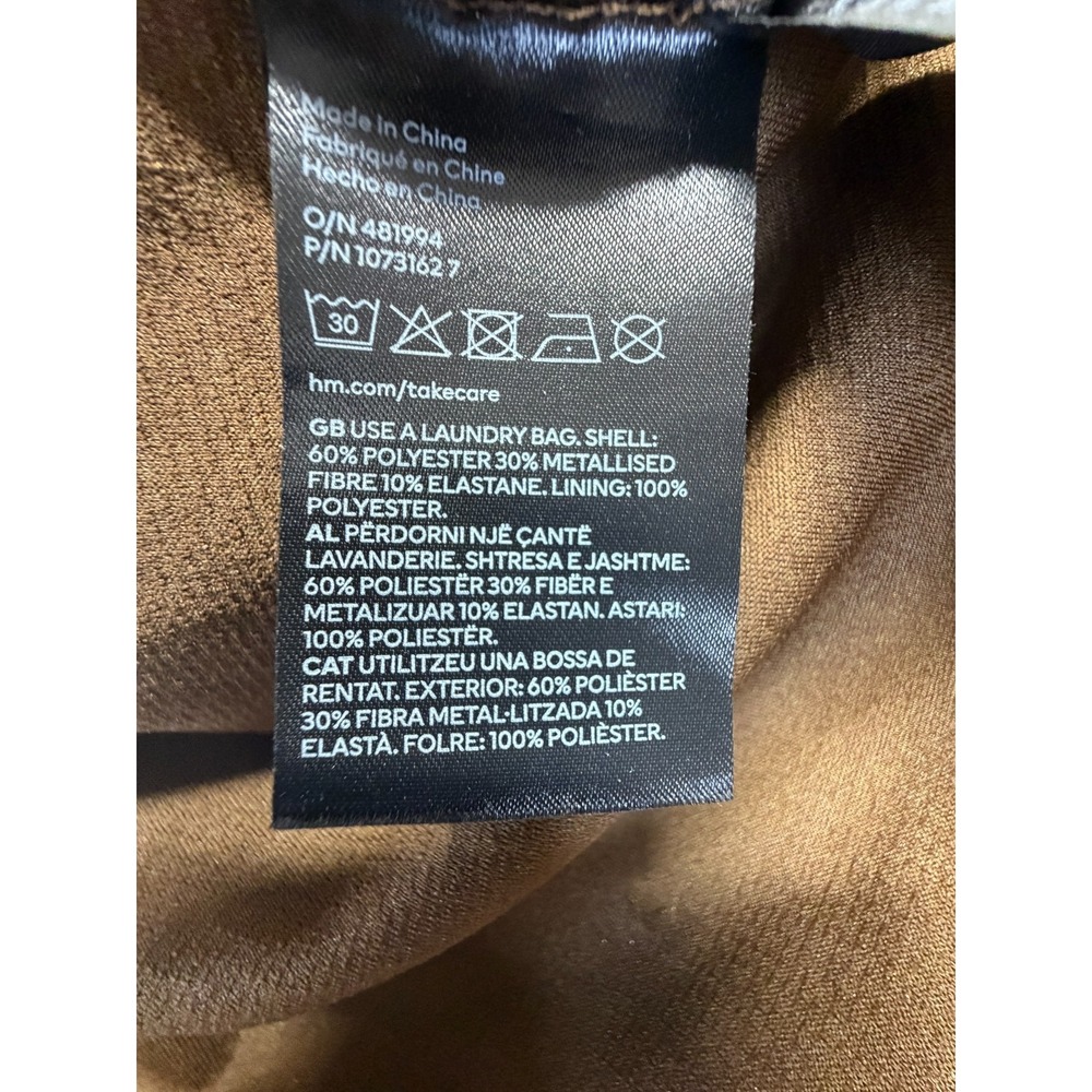 H&M Jersey Slip Dress Womens Medium Dark Brown Glittery Square Neck Side Slits - Picture 6 of 6